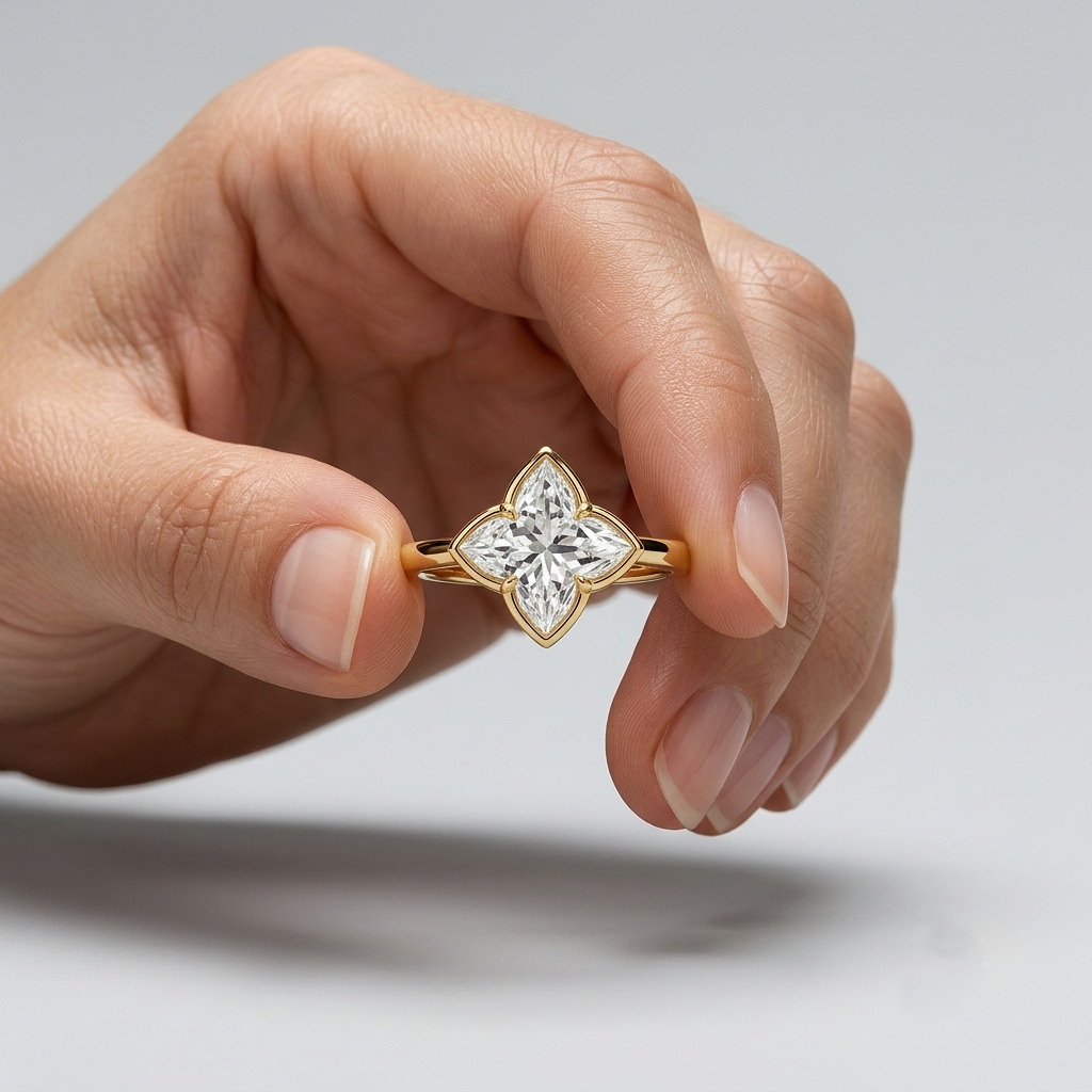 Lab Grown Diamond Lily Cut Plain Solitaire Band Engagement Ring IGI Certified in 14K Yellow Gold