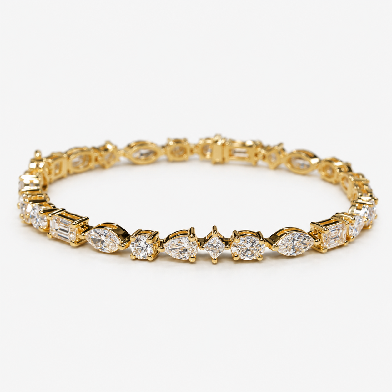 Lab Grown Diamond Multi Shape Bezel and Prong Set Tennis Bracelet in 14K Yellow Gold