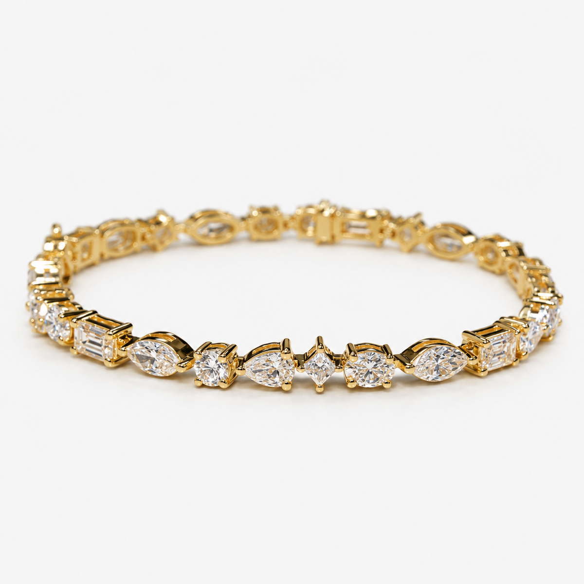 Lab Grown Diamond Multi Shape Bezel and Prong Set Tennis Bracelet in 14K Yellow Gold