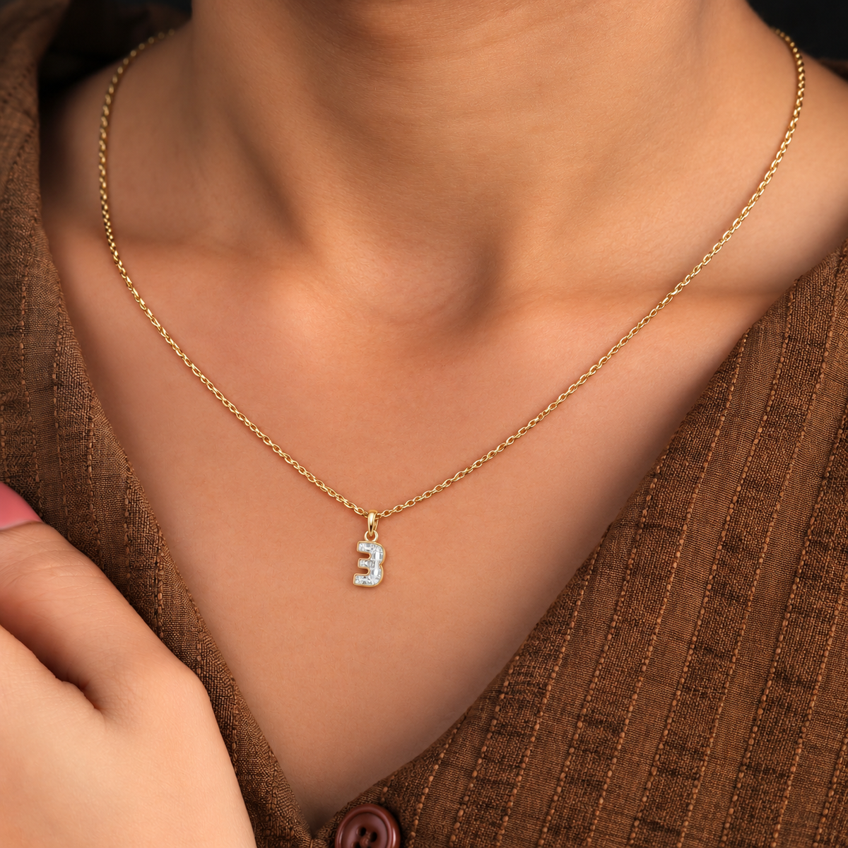 Lab Grown Diamond Number 3 Pendant Necklace in 14K Yellow Gold