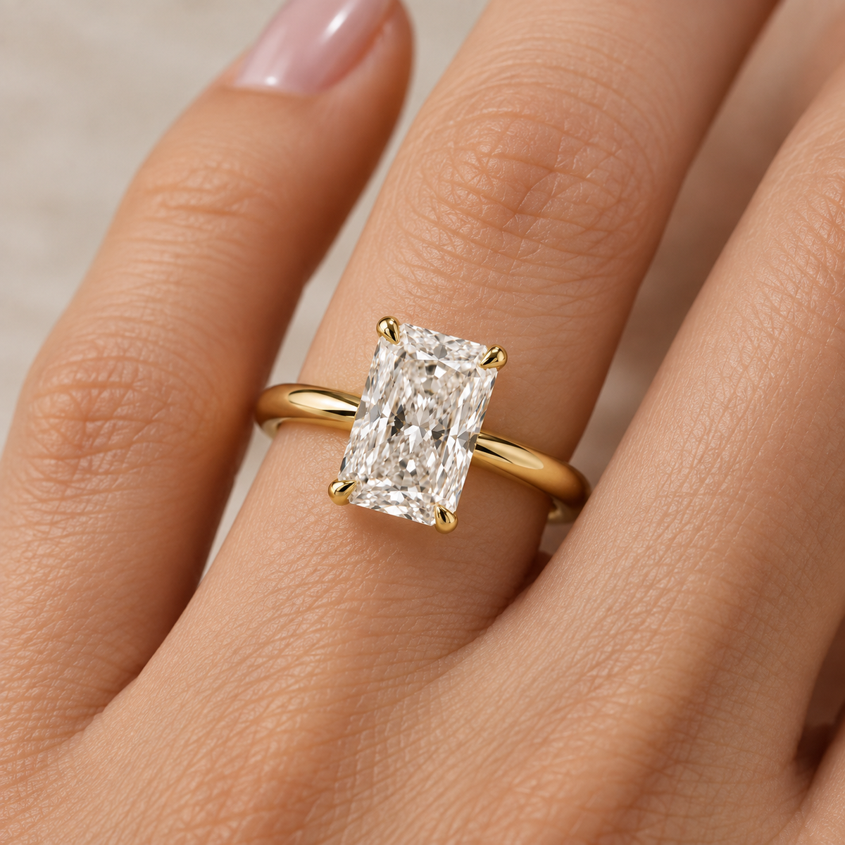 Lab Grown Diamond   Radiant Cut Solitaire Engagement Ring in 14K Yellow Gold