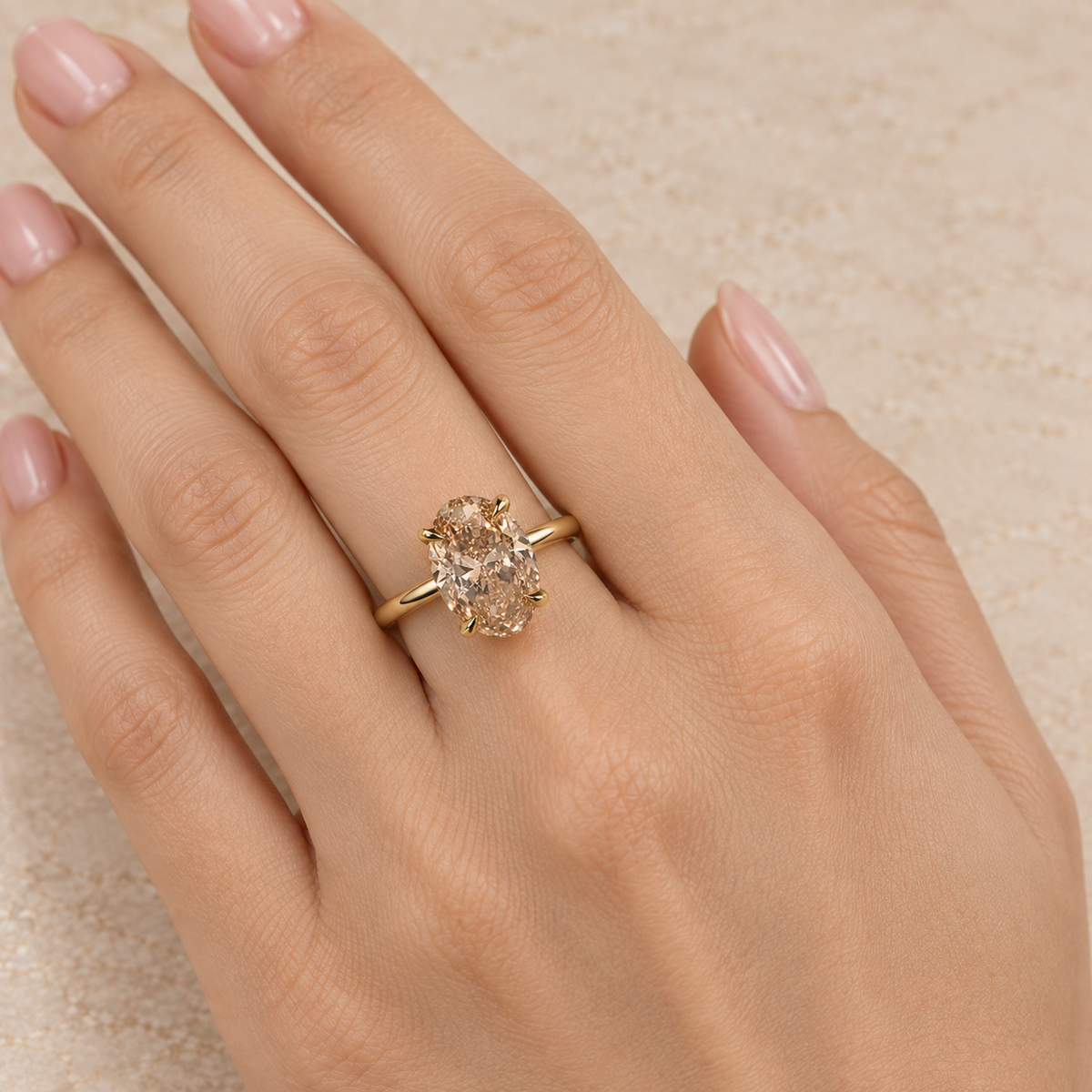 Oval Cut Fancy Champagne Diamond Engagement Ring in 14K Yellow Gold