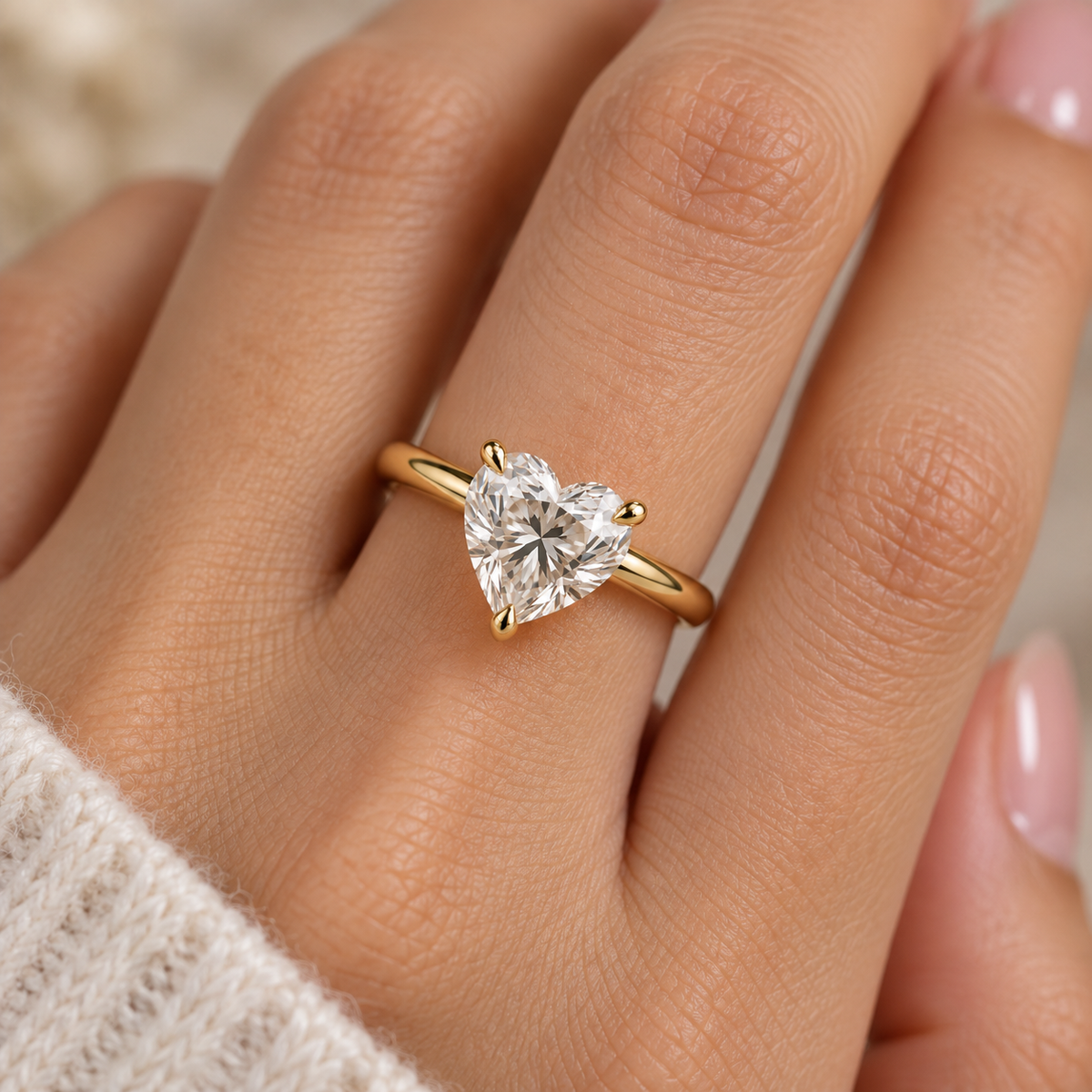 Lab Grown Diamond Heart Cut Solitaire Engagement Ring in 14K Yellow Gold