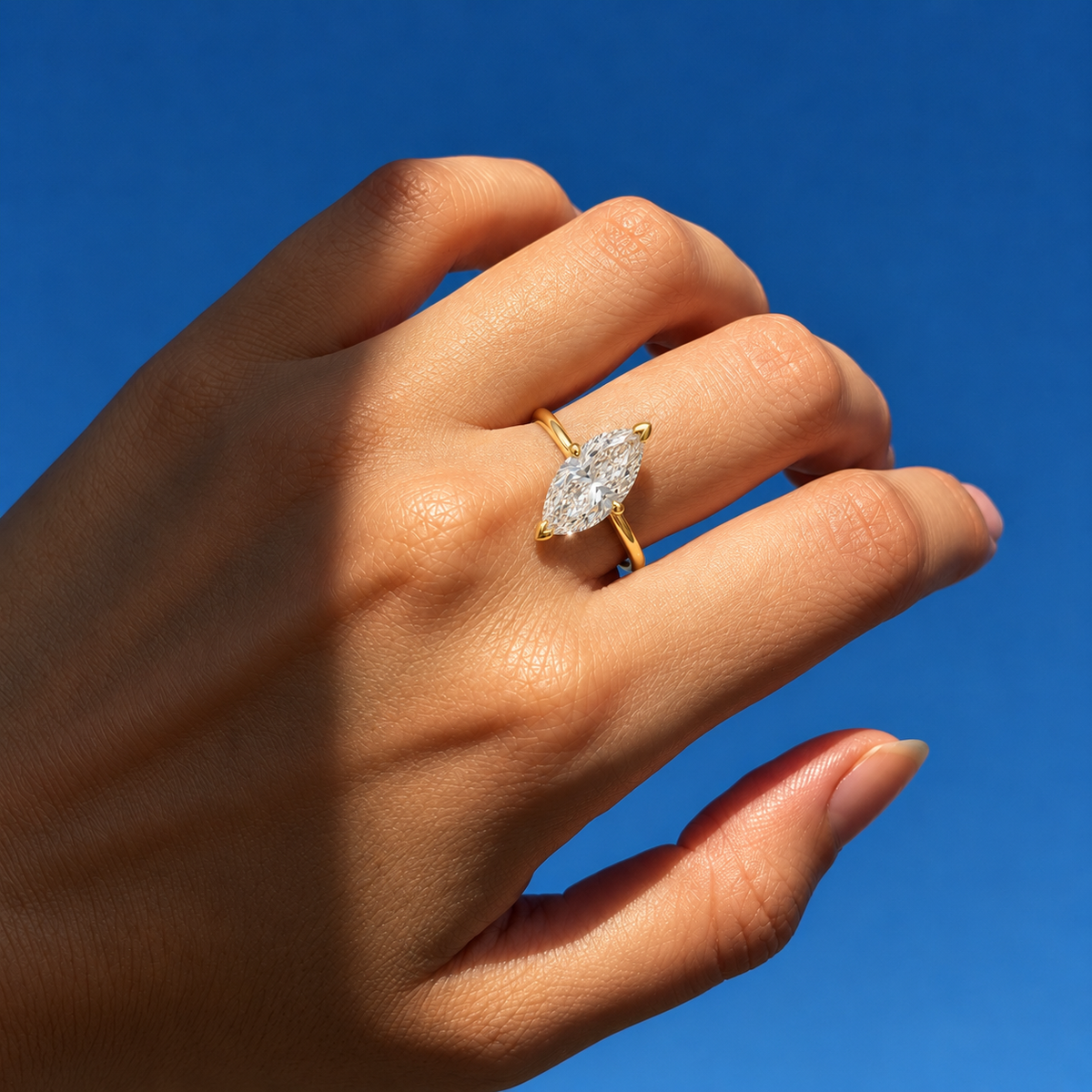 Marquise Cut Solitaire Diamond Engagement Ring in 14K Yellow Gold