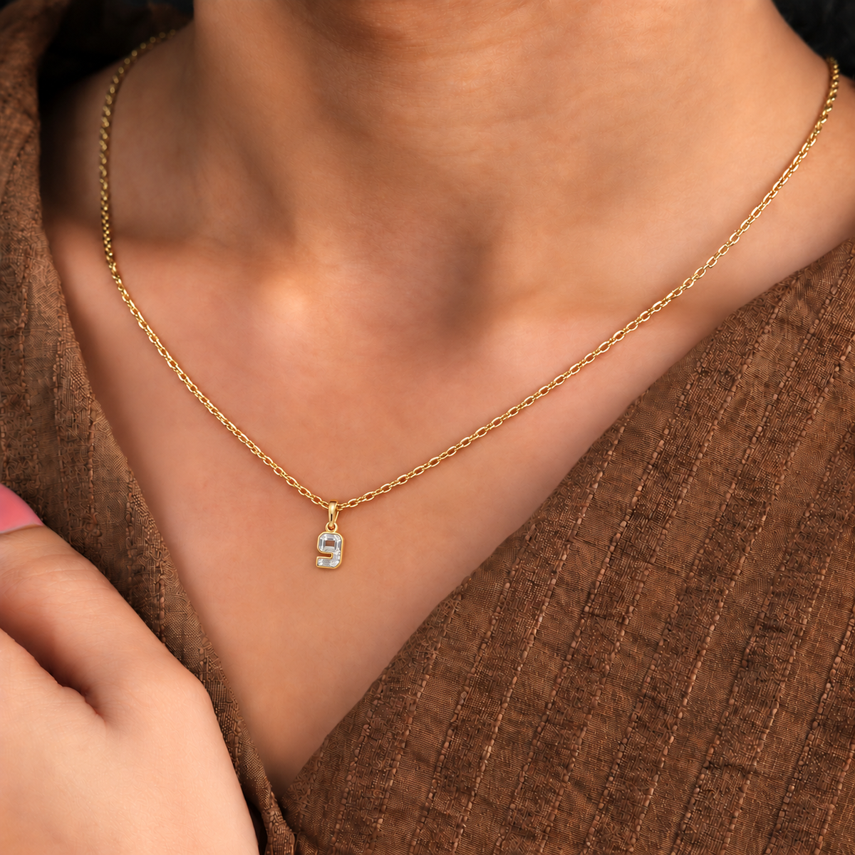 Lab Grown Diamond Number 9 Pendant Necklace in 14K Yellow Gold