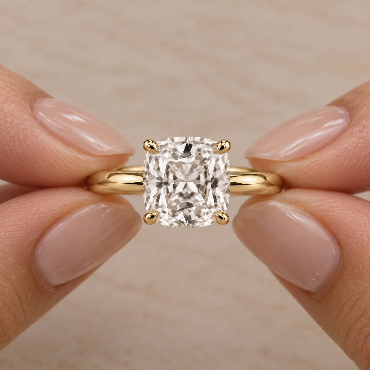 Lab Grown Diamond   Cushion Cut Solitaire Engagement Ring in 14K Yellow Gold