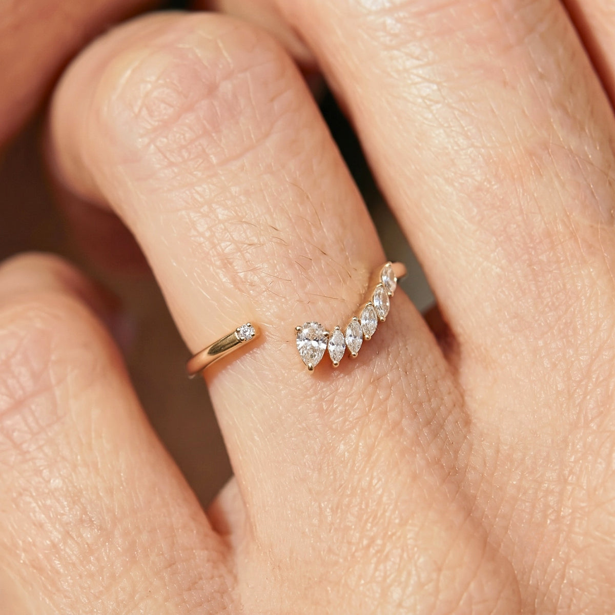 Lab Grown Diamond Marquise V-Shaped Open Band in 14K Yellow Gold