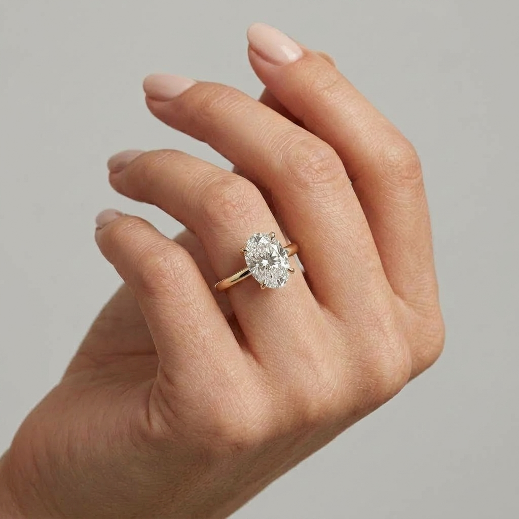 Lab Grown Diamond Oval Cut Solitaire Engagement Ring IGI Certified in 14K Yellow Gold