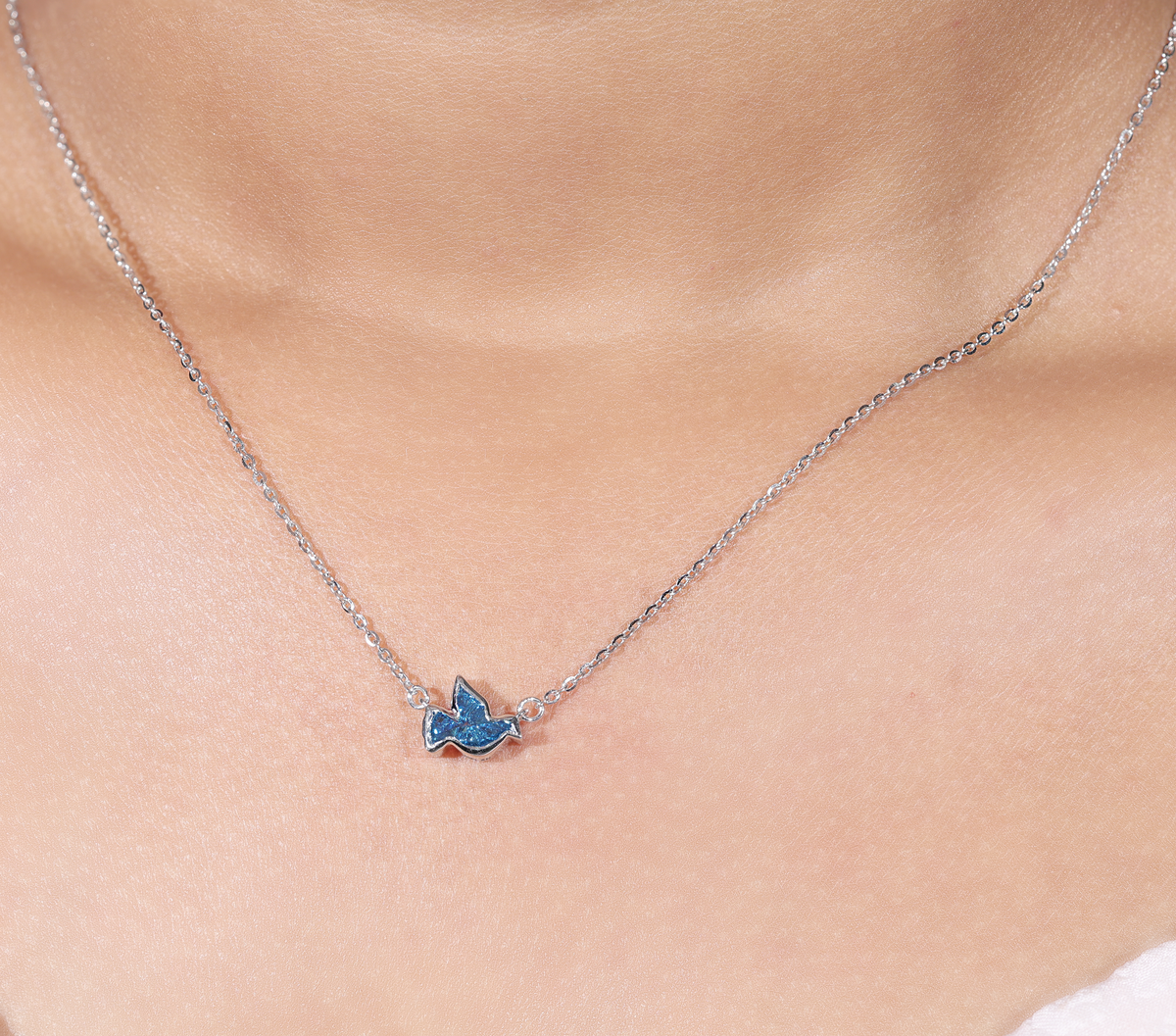 Lab Grown Diamond Fancy Blue Crushed Ice Cut Bird / Dove Bezel Pendant Necklace IGI Certified in 14K Yellow Gold