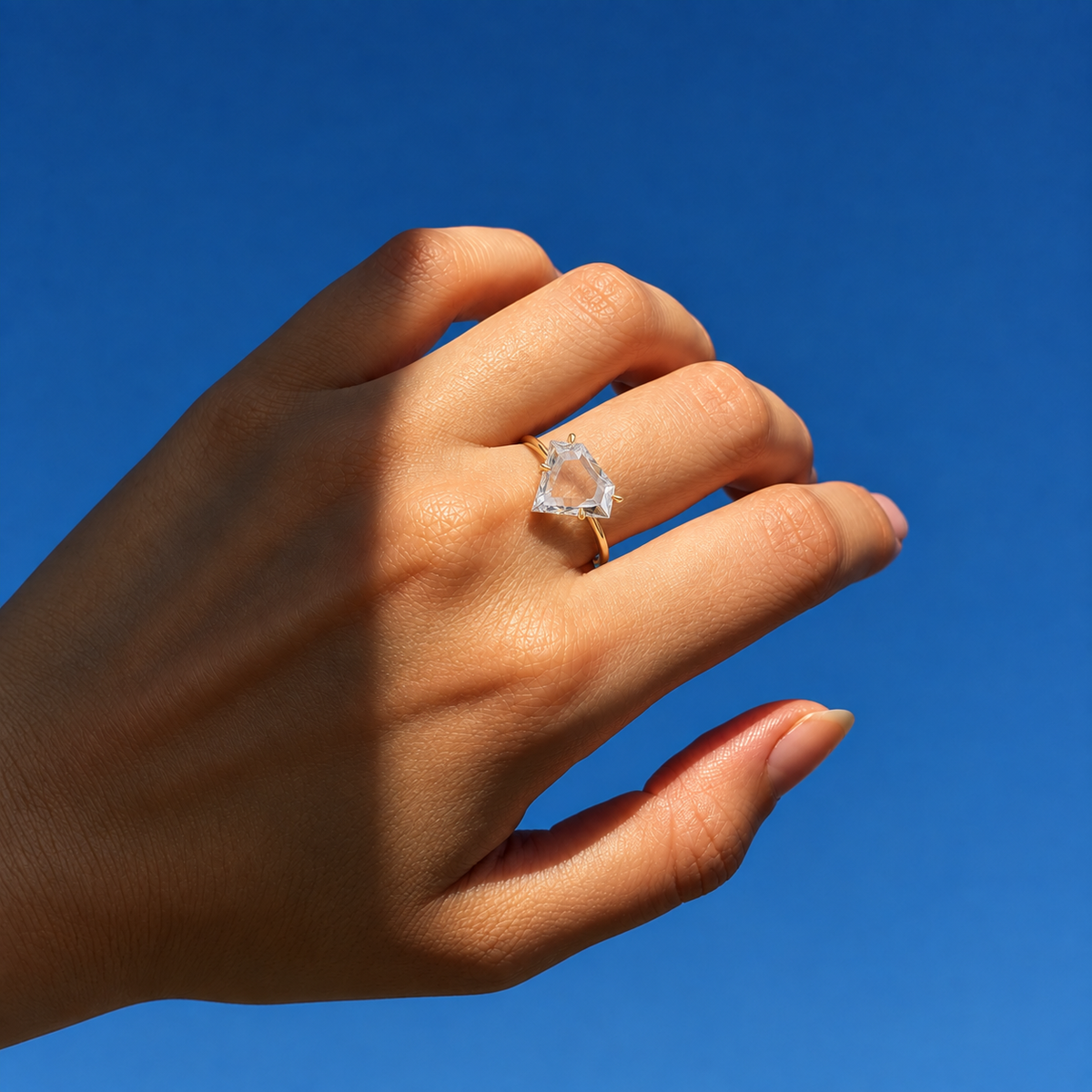 Lab Grown Diamond Diamond Shaped Portrait Cut Lab Grown Diamond Solitaire Engagement Ring with Four Prong Setting and Minimalist Thin Band in 14K Yellow Gold