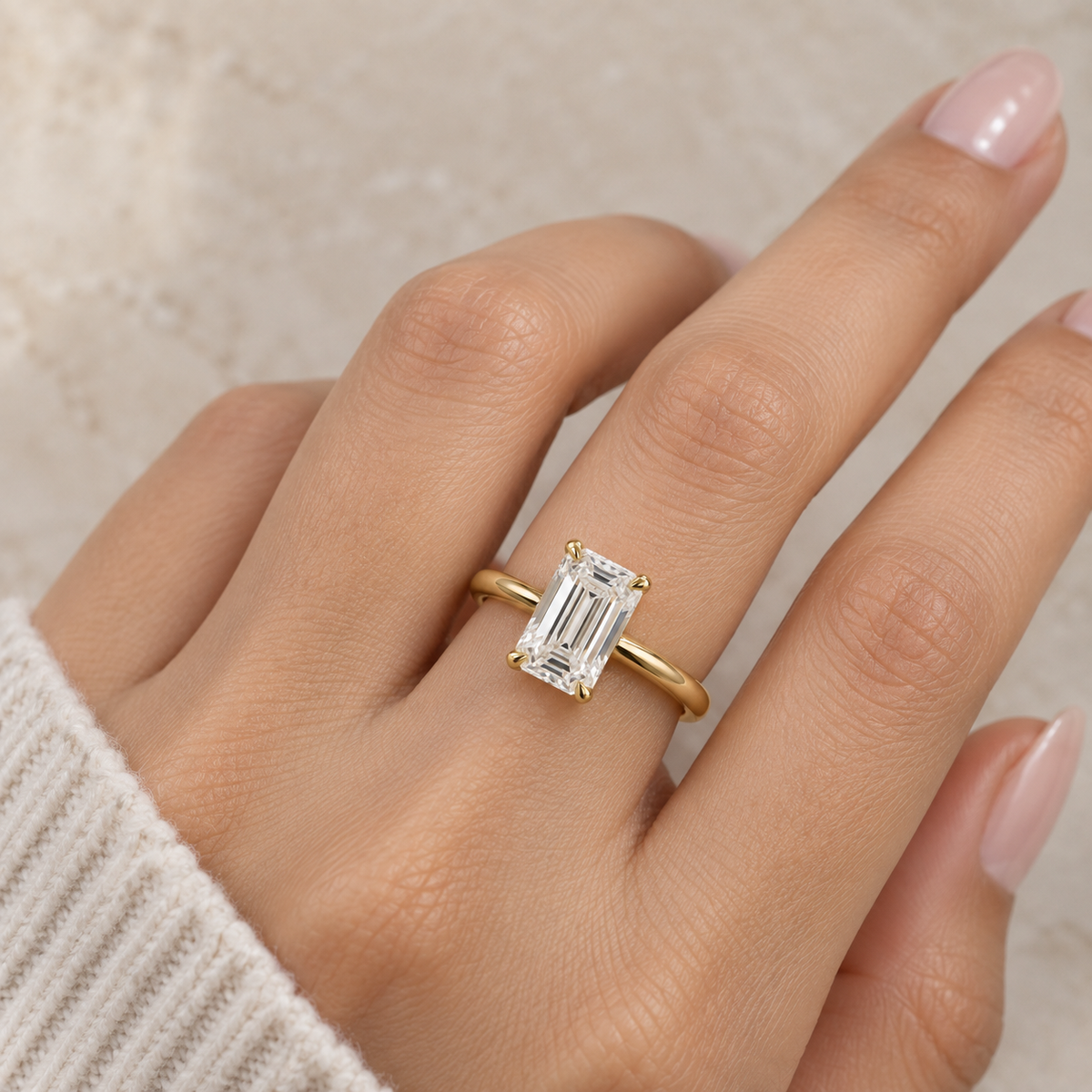 Lab Grown Diamond Emerald Cut Solitaire Engagement Ring in 14K Yellow Gold