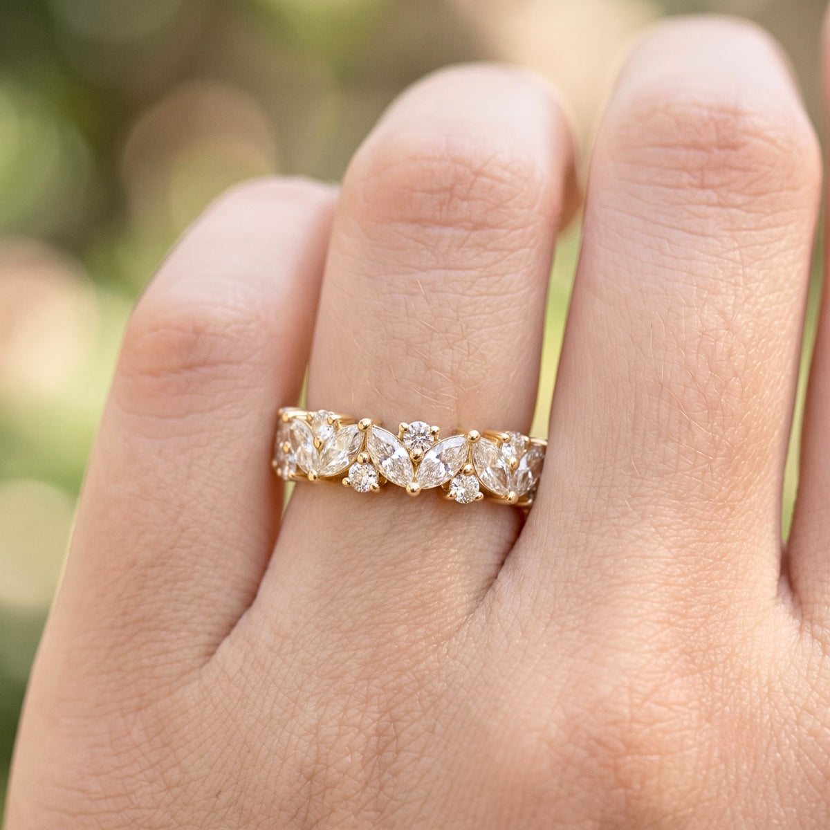 Lab Grown Diamond Multi-Shape Marquise & Round Cut Half Eternity Band in 14K Yellow Gold`