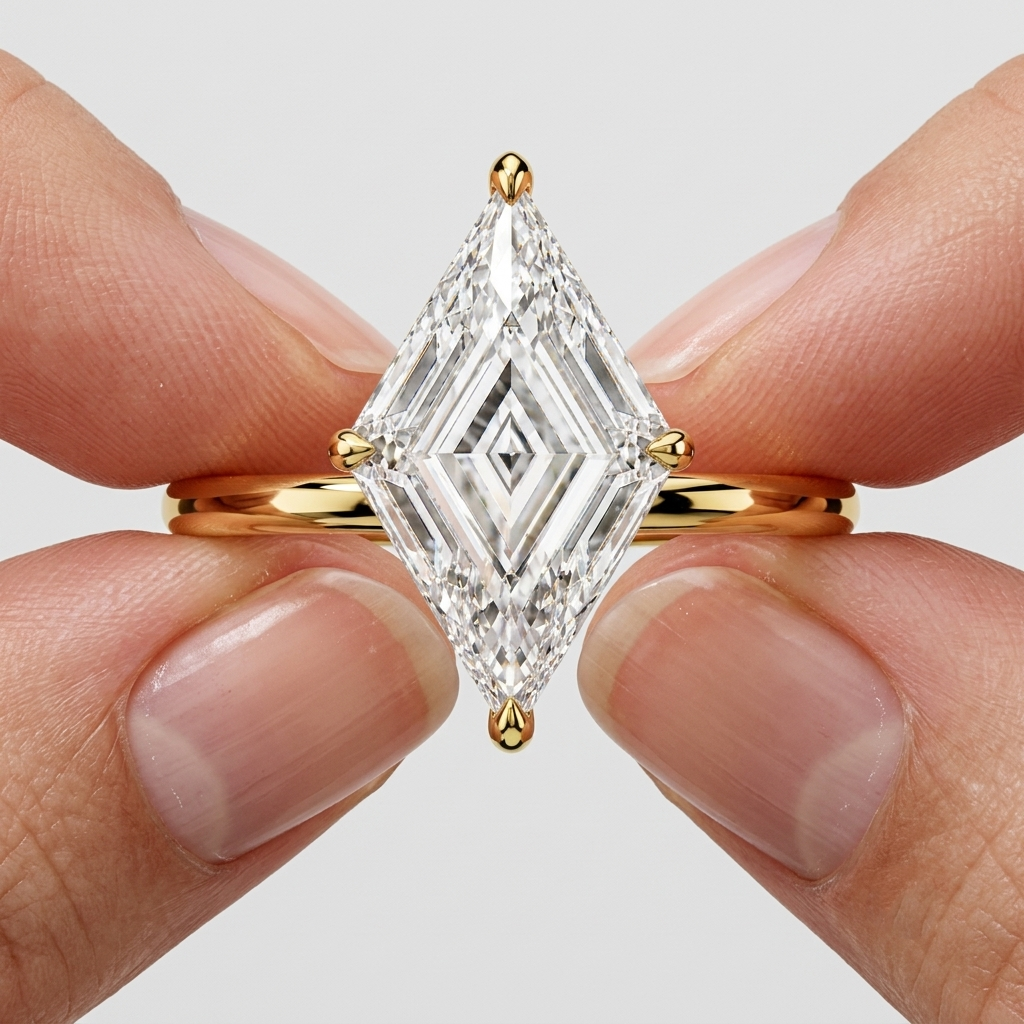 Lab Grown Diamond Lozenge Cut Solitaire Engagement Ring IGI Certified in 14K Yellow Gold