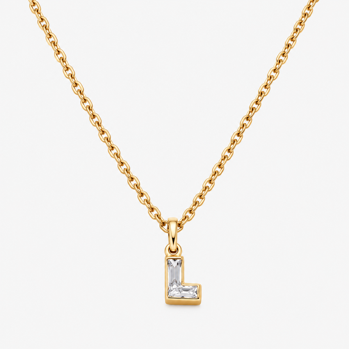 Lab Grown Diamond Alphabet L Cut Initial Pendant Necklace IGI Certified in 14K Yellow Gold