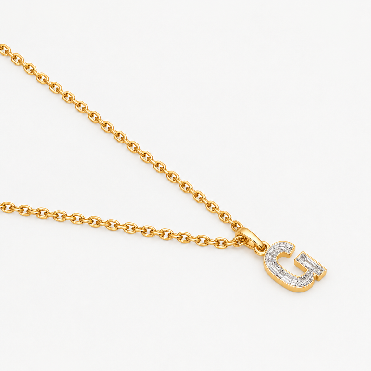 Lab Grown Diamond Alphabet G Cut Initial Pendant Necklace IGI Certified in 14K Yellow Gold