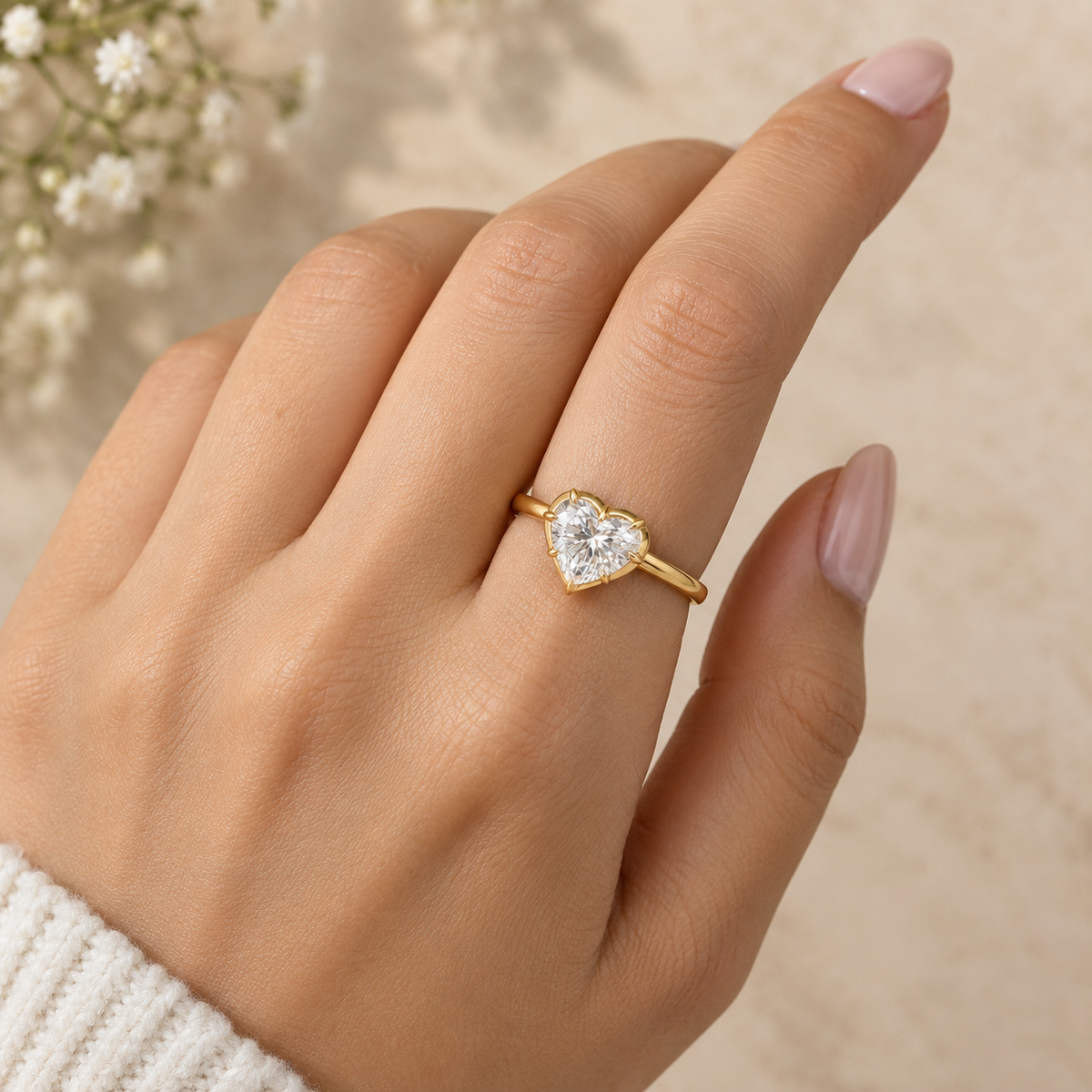 Heart Cut Lab Grown Diamond Solitaire Engagement Ring in 14K Yellow Gold