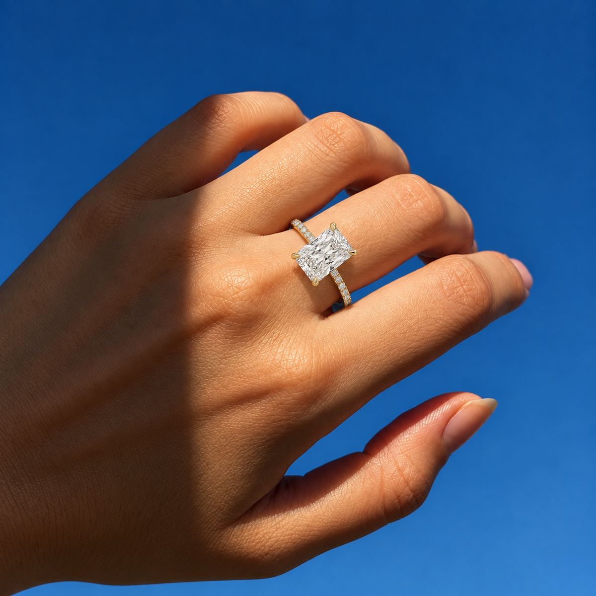 Radiant Cut Diamond Pavé Engagement Ring in 14K Yellow Gold