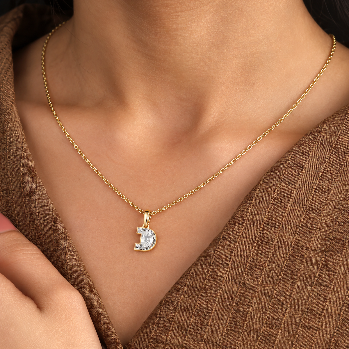 Lab Grown Diamond Alphabet D Cut Initial Pendant Necklace IGI Certified in 14K Yellow Gold