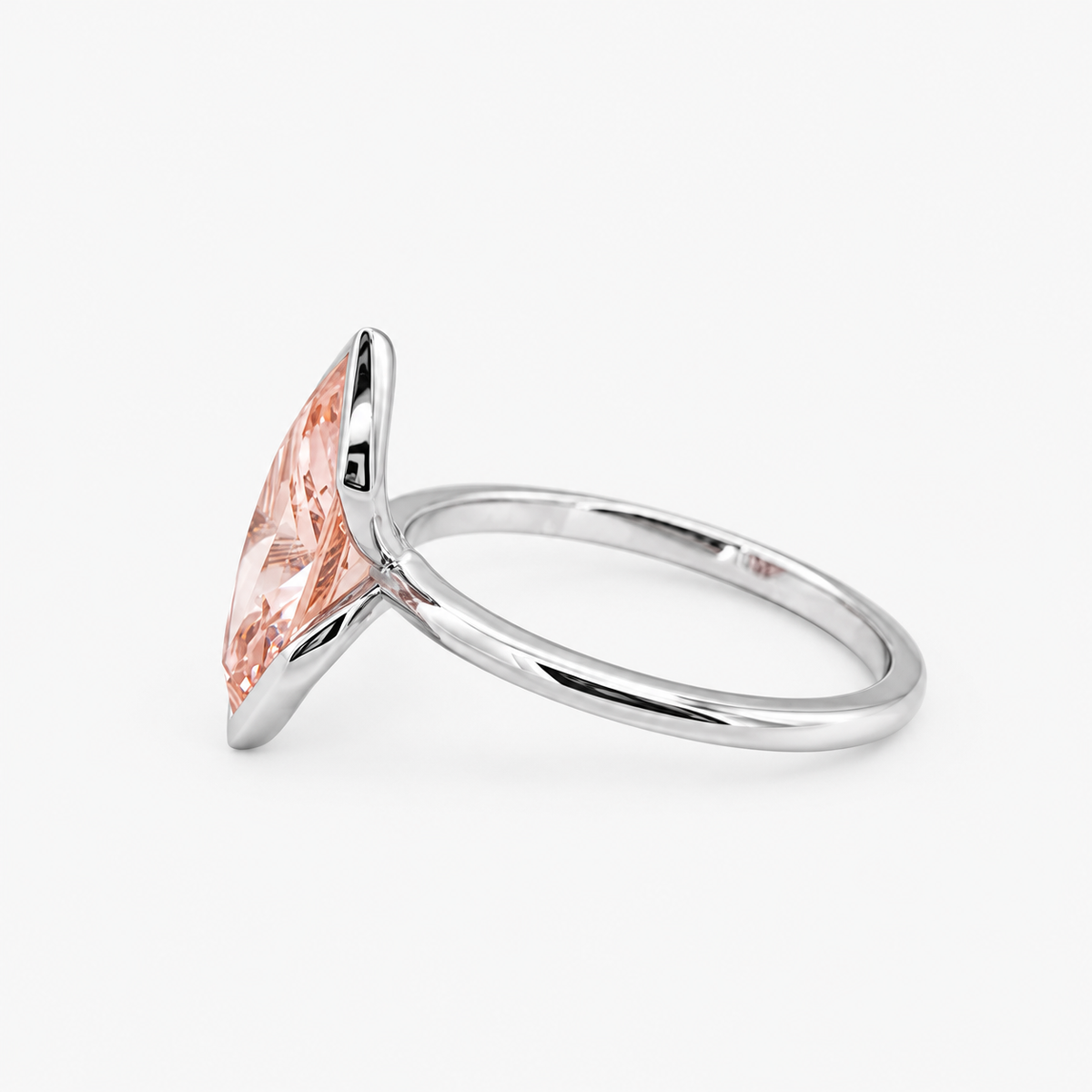 Lab Grown Diamond Fancy Pinkish Peach Marquise Cut Open-Side Half Bezel V-Cap Solitaire Engagement Ring IGI Certified in 14K Yellow Gold