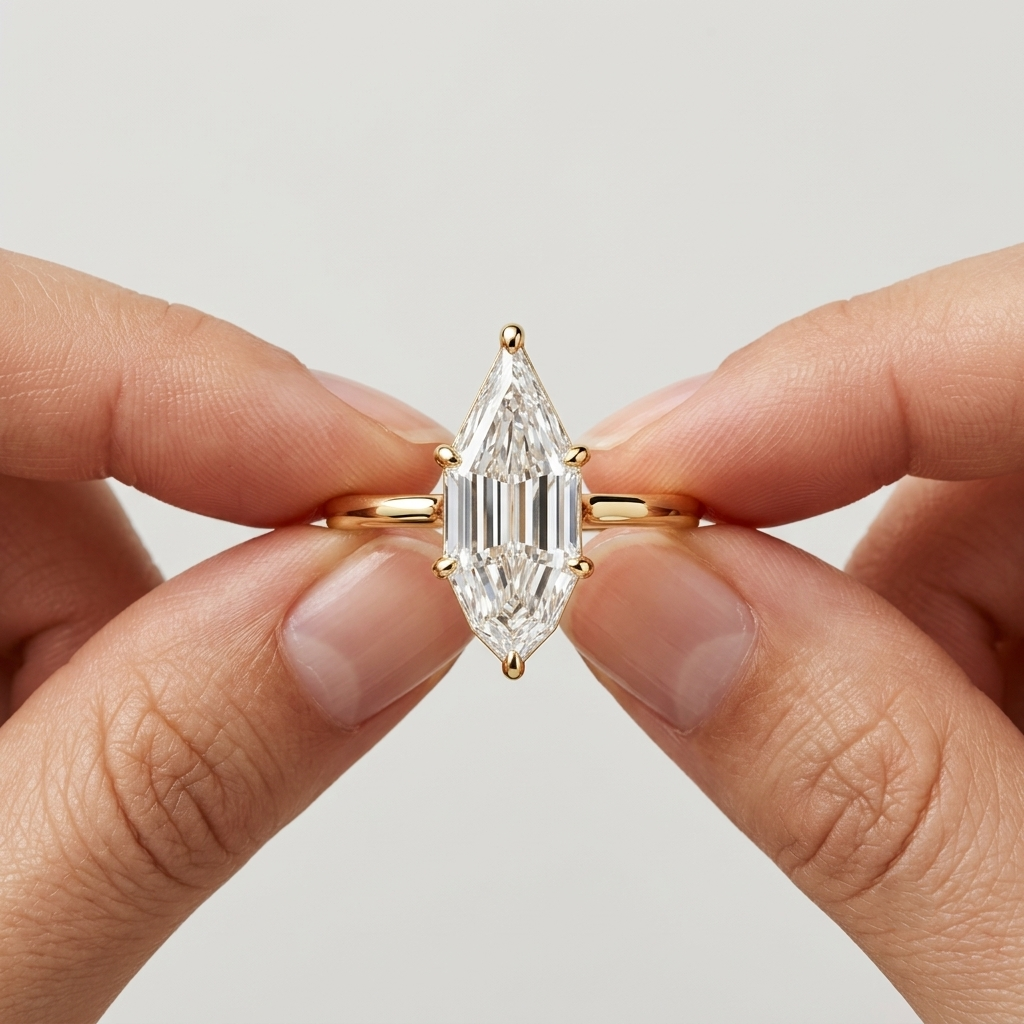 Lab Grown Diamond Step Cut Pear Solitaire Engagement Ring IGI Certified in 14K Yellow Gold