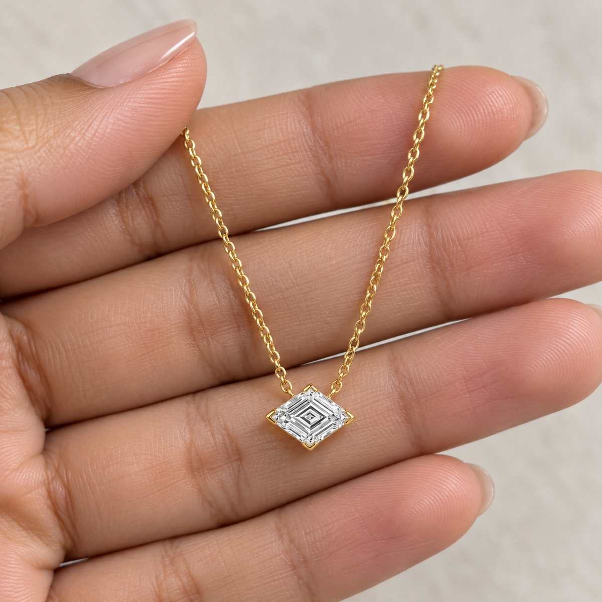 Lab Grown Diamond Lozenge Cut Bezel Solitaire Necklace IGI Certified in 14K Yellow Gold