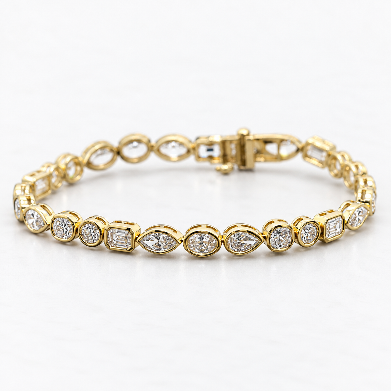 Lab Grown Diamond   Multi Shape Bezel Set Tennis Bracelet in 14K Yellow Gold