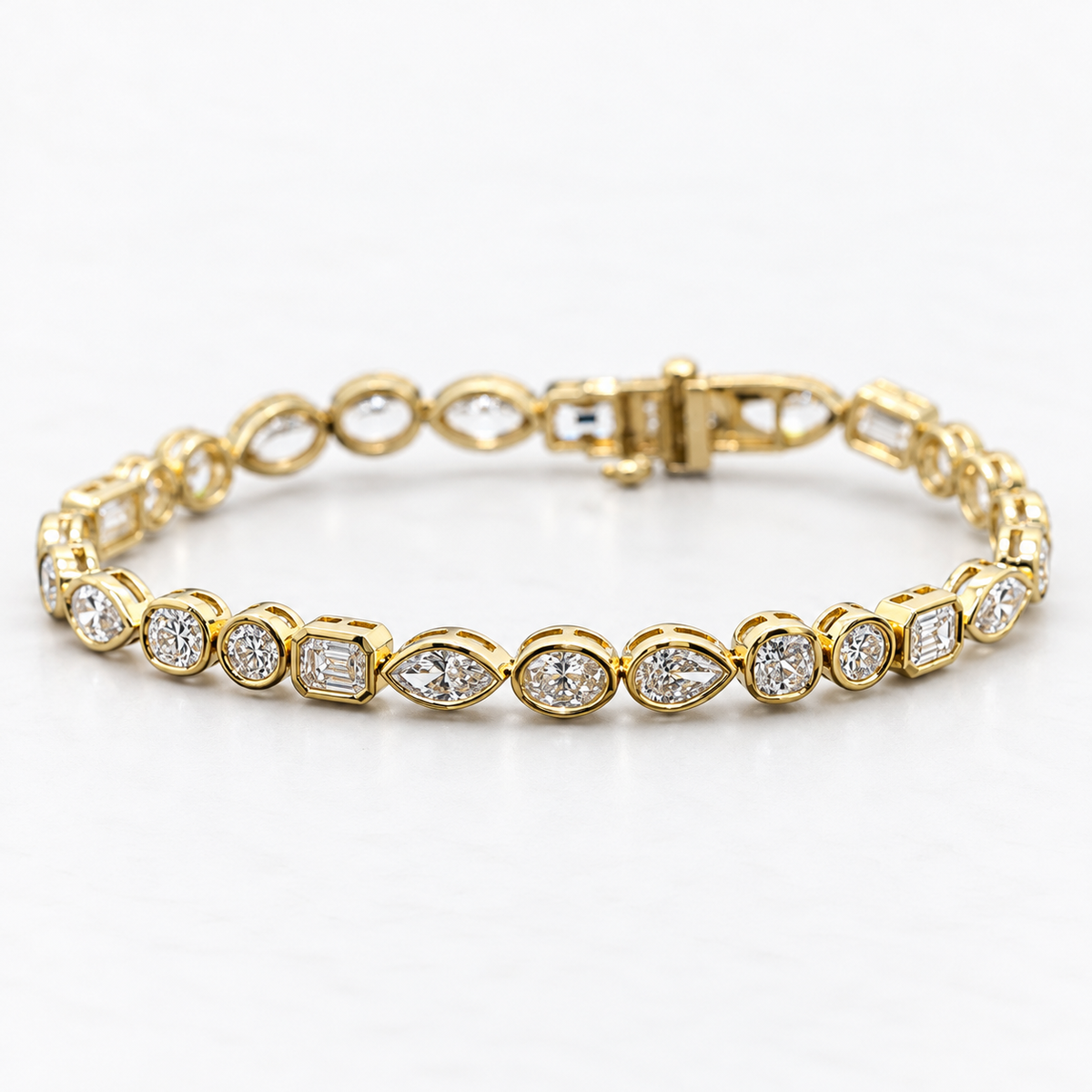 Lab Grown Diamond   Multi Shape Bezel Set Tennis Bracelet in 14K Yellow Gold