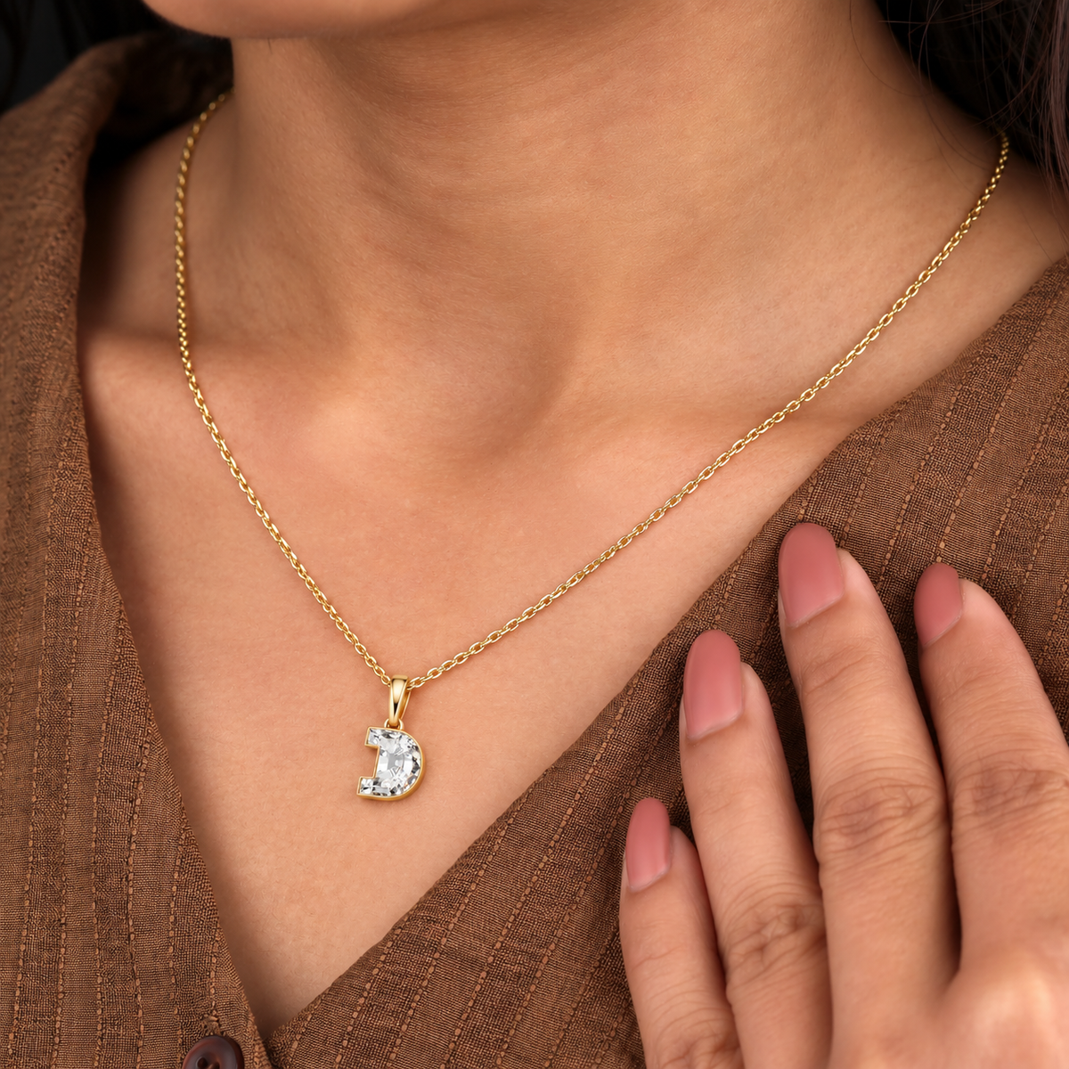 Lab Grown Diamond Alphabet D Cut Initial Pendant Necklace IGI Certified in 14K Yellow Gold