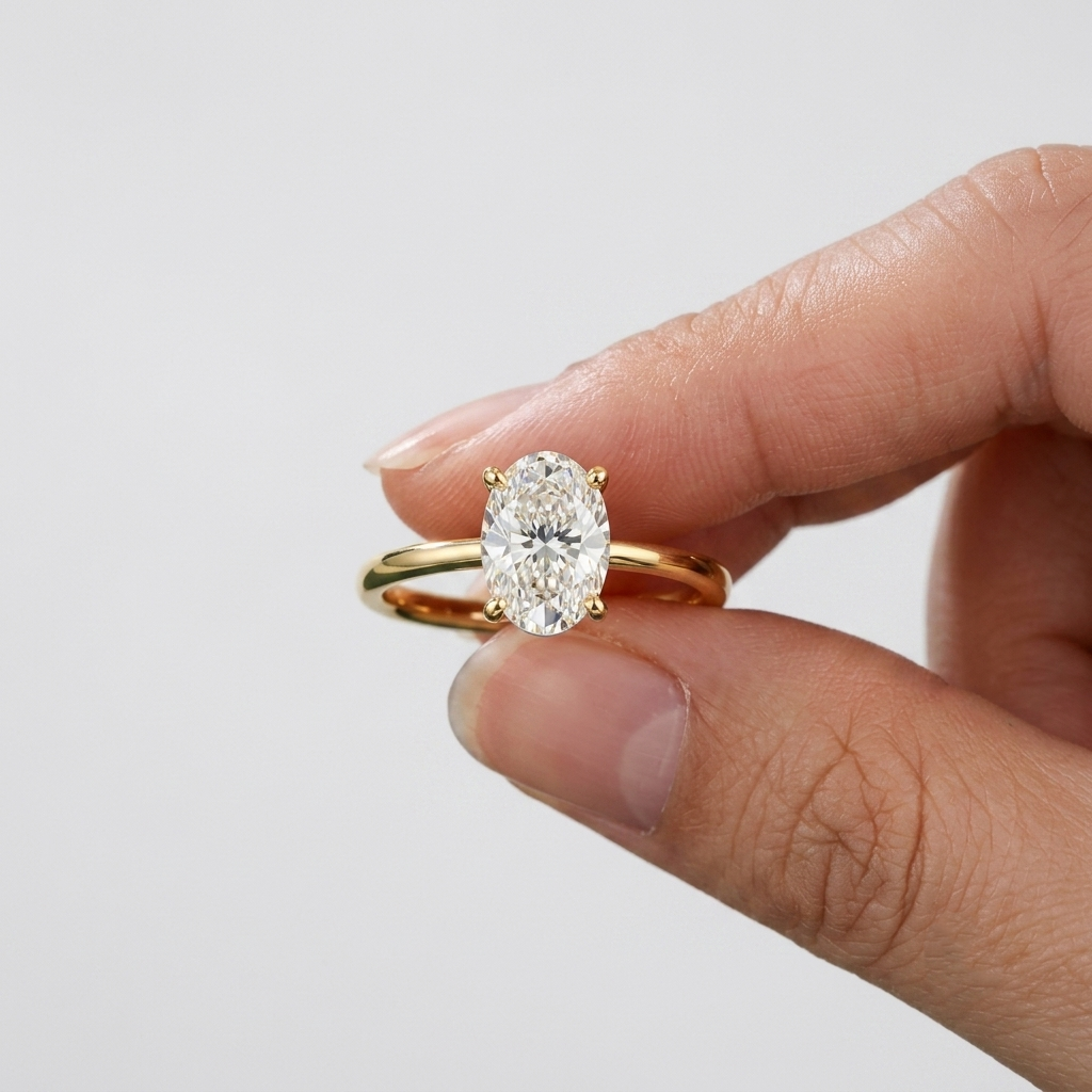 Lab Grown Diamond Oval Cut Solitaire Engagement Ring IGI Certified in 14K Yellow Gold