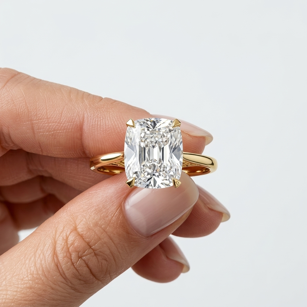 Lab Grown Diamond Elongated Old Mine Cushion Cut Solitaire Engagement Ring IGI Certified in 14K Yellow Gold