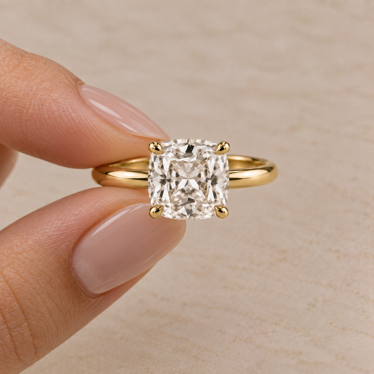 Lab Grown Diamond   Cushion Cut Solitaire Engagement Ring in 14K Yellow Gold