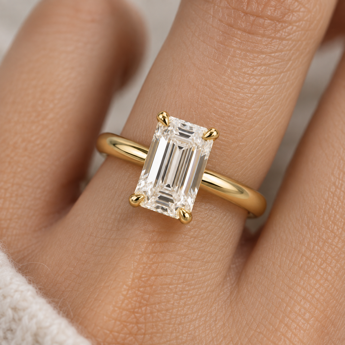 Lab Grown Diamond Emerald Cut Solitaire Engagement Ring in 14K Yellow Gold