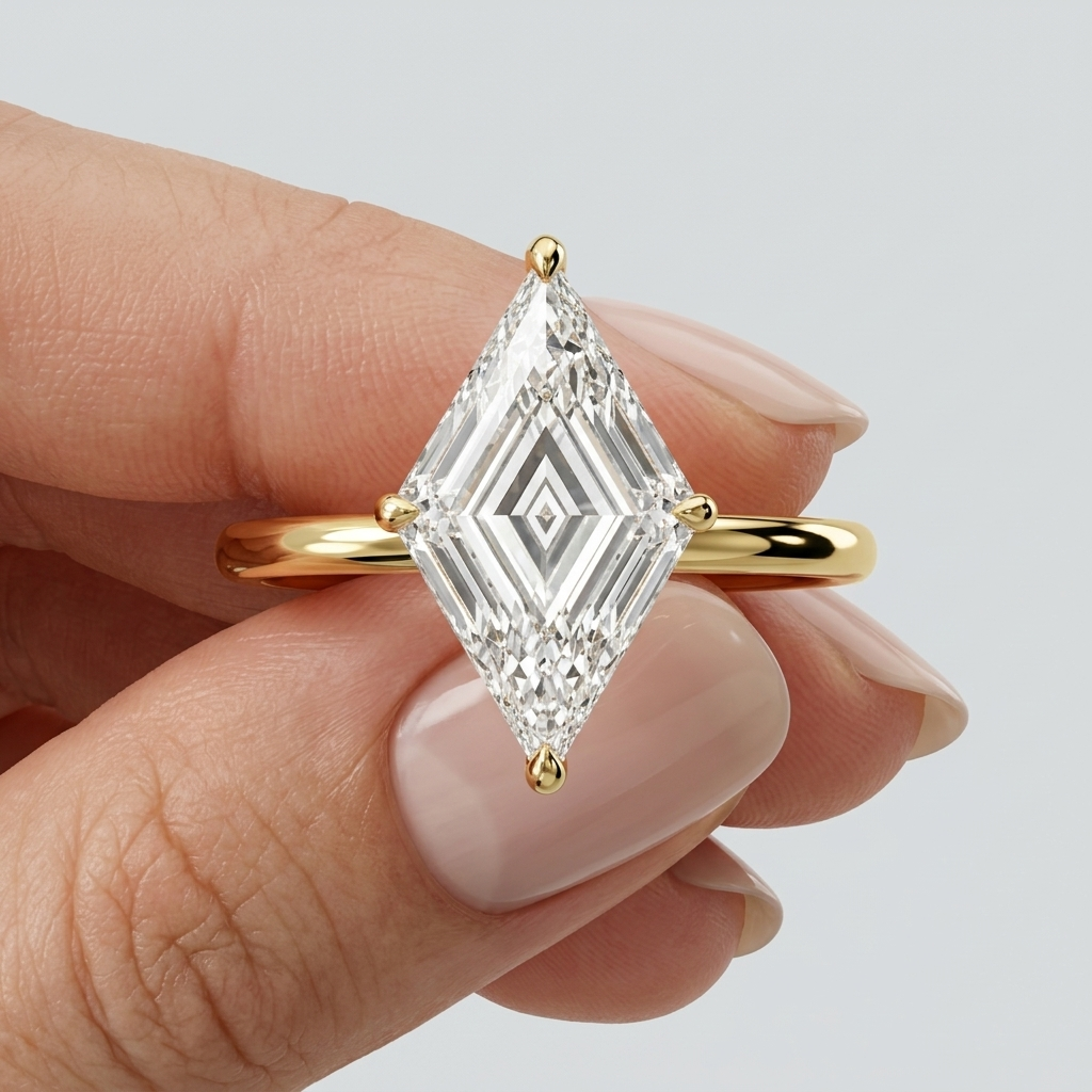 Lab Grown Diamond Lozenge Cut Solitaire Engagement Ring IGI Certified in 14K Yellow Gold