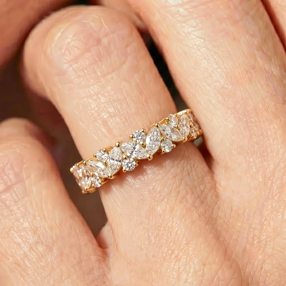Lab Grown Diamond Multi-Shape Marquise & Round Cut Half Eternity Band in 14K Yellow Gold`