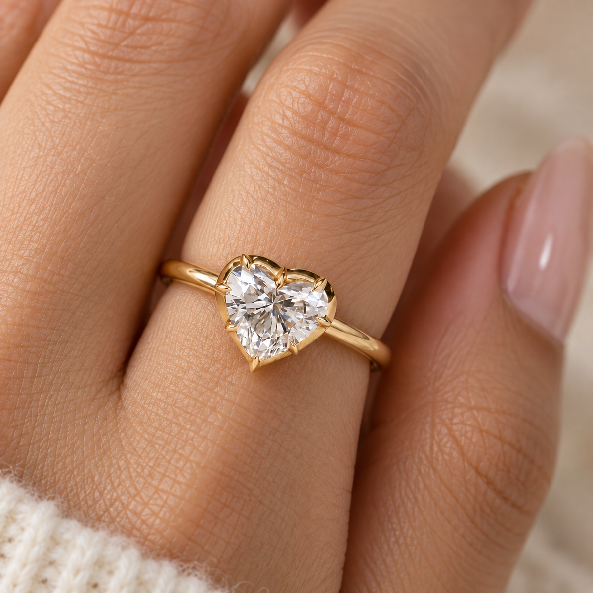 Heart Cut Lab Grown Diamond Solitaire Engagement Ring in 14K Yellow Gold
