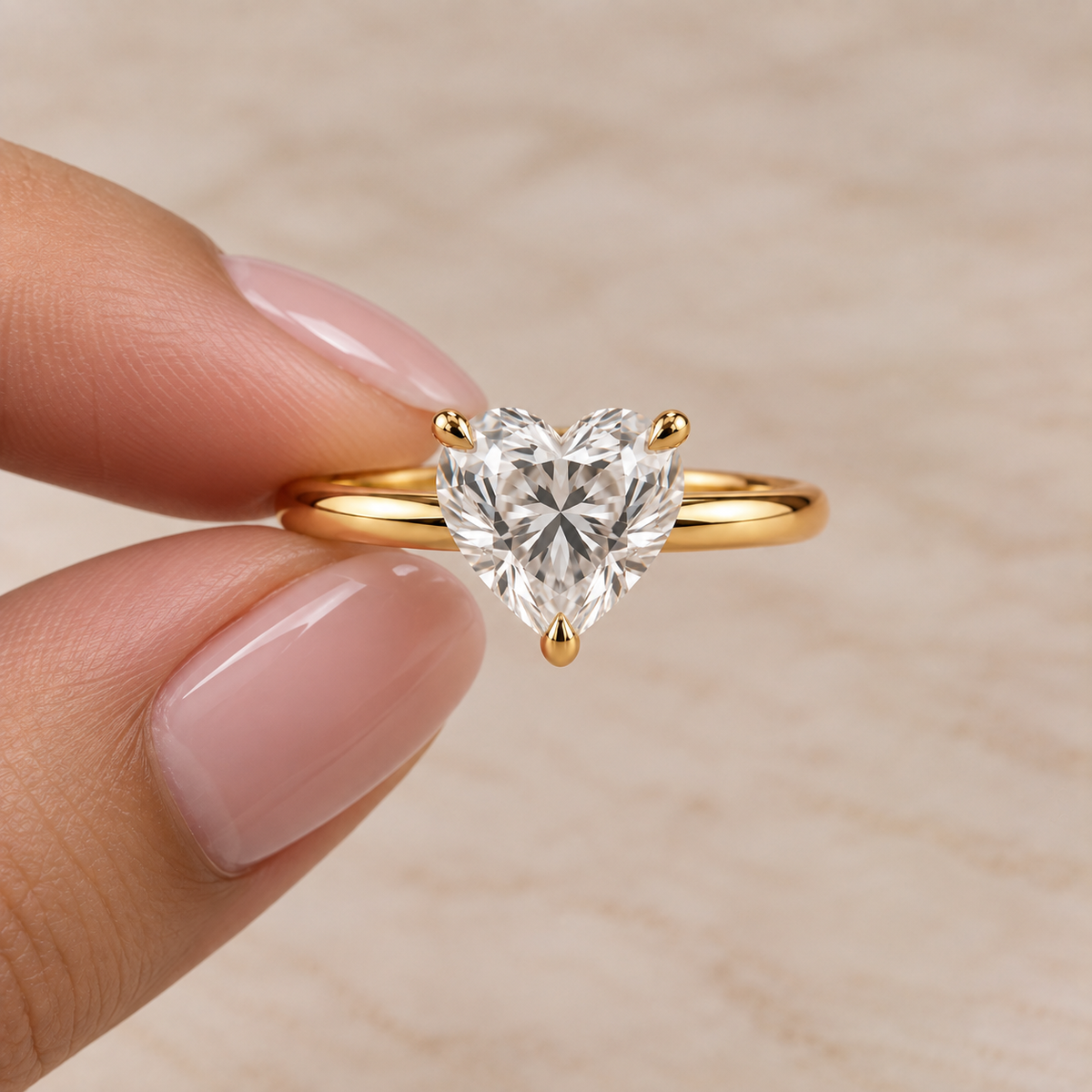 Lab Grown Diamond Heart Cut Solitaire Engagement Ring in 14K Yellow Gold