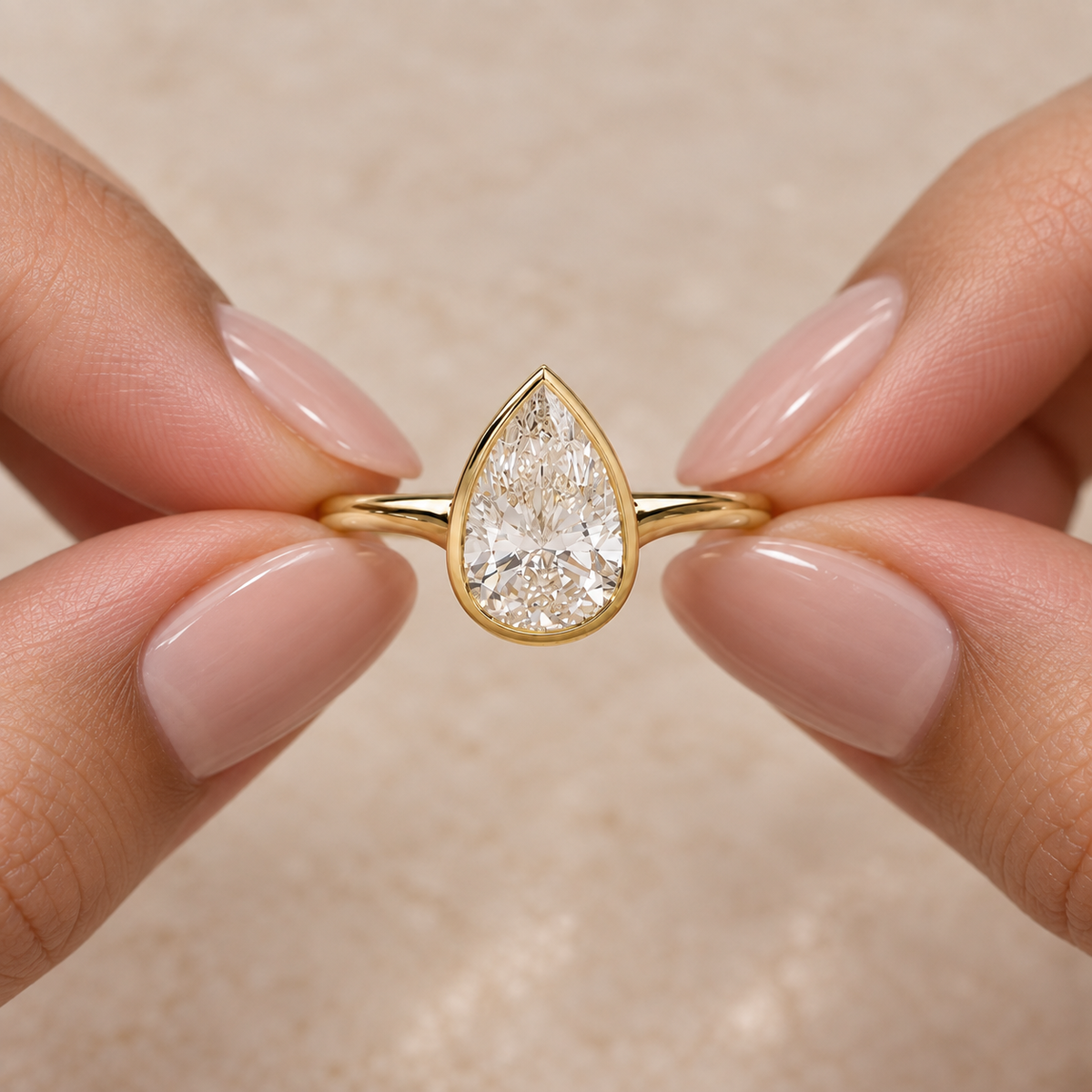 Pear Cut Lab Grown Diamond Bezel Set Engagement Ring in 14K Yellow Gold