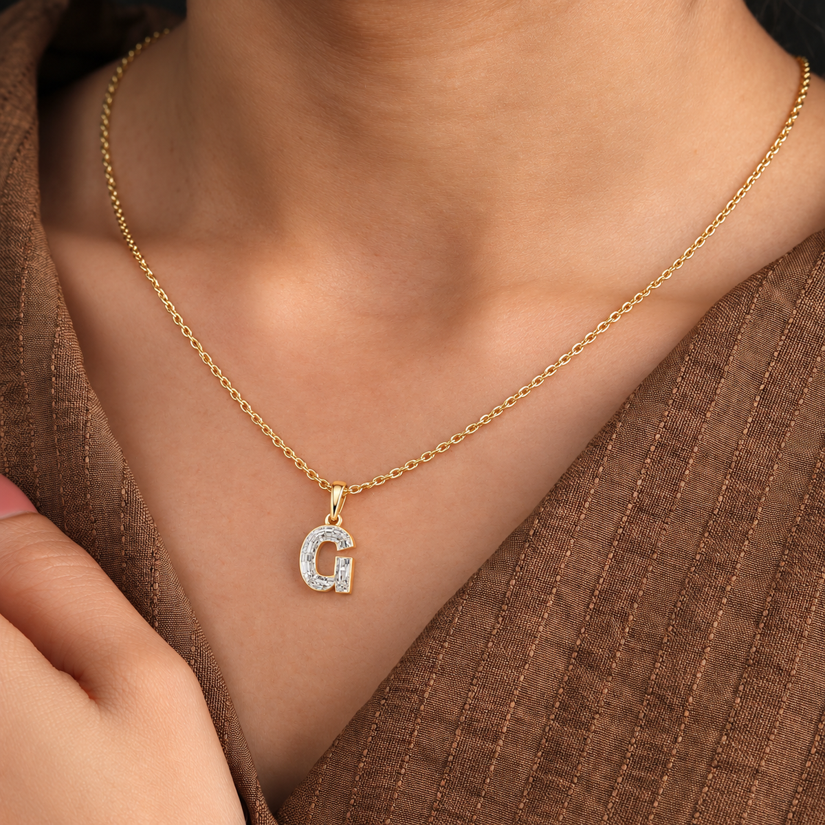 Lab Grown Diamond Alphabet G Cut Initial Pendant Necklace IGI Certified in 14K Yellow Gold