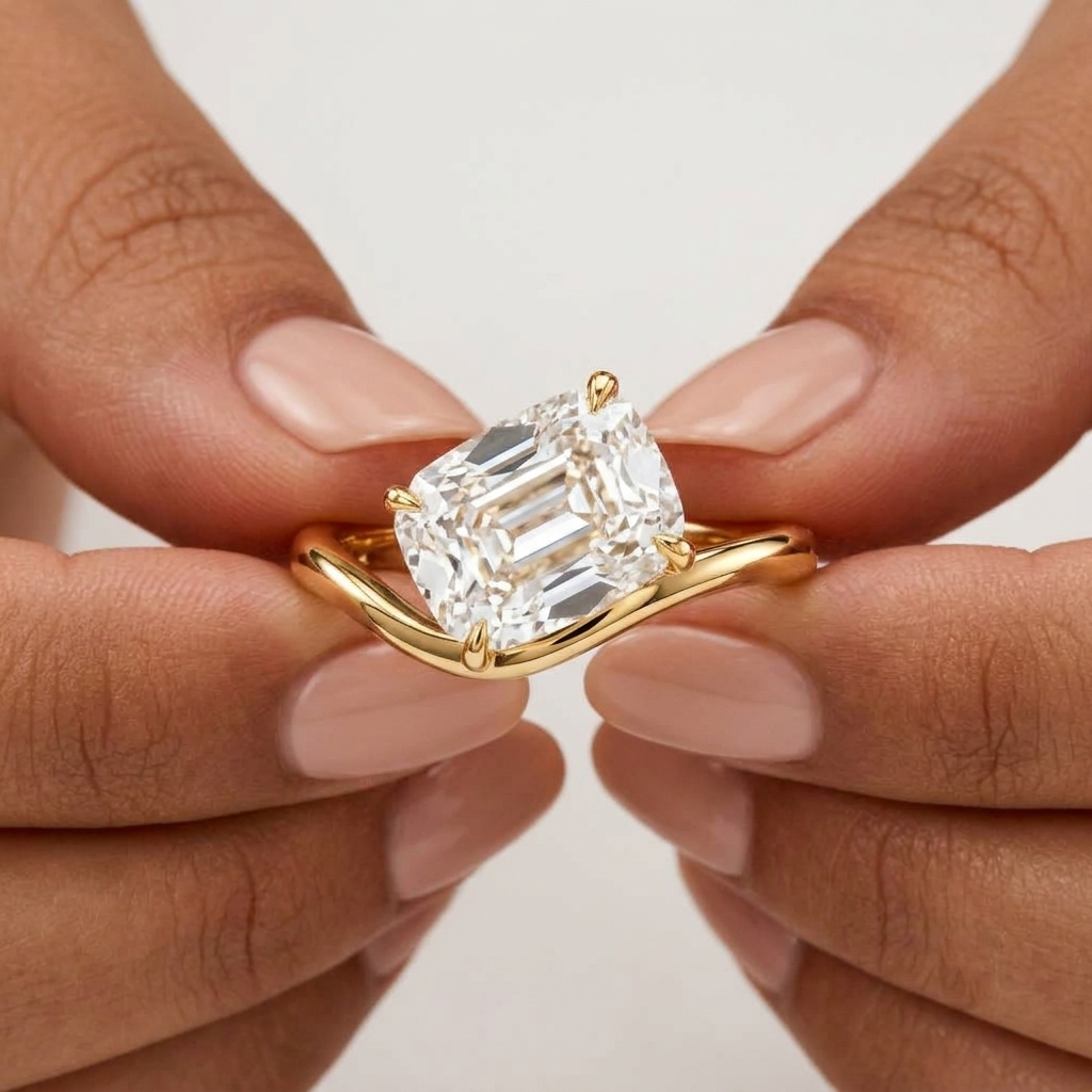 Lab Grown Diamond Old Mine Cushion Cut Solitaire Engagement Ring IGI Certified in 14K Yellow Gold