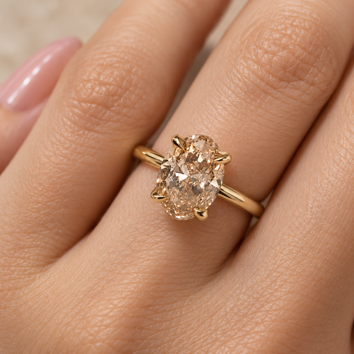 Oval Cut Fancy Champagne Diamond Engagement Ring in 14K Yellow Gold