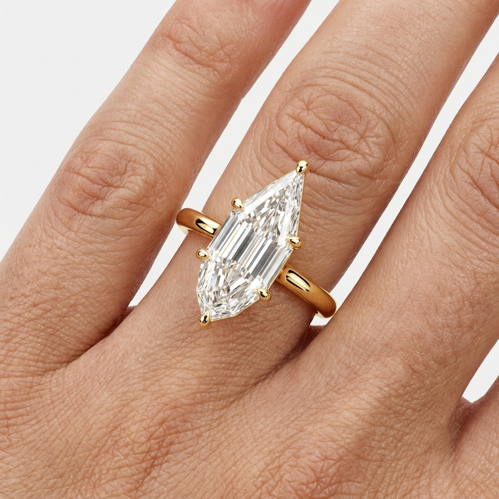 Lab Grown Diamond Step Cut Pear Solitaire Engagement Ring IGI Certified in 14K Yellow Gold