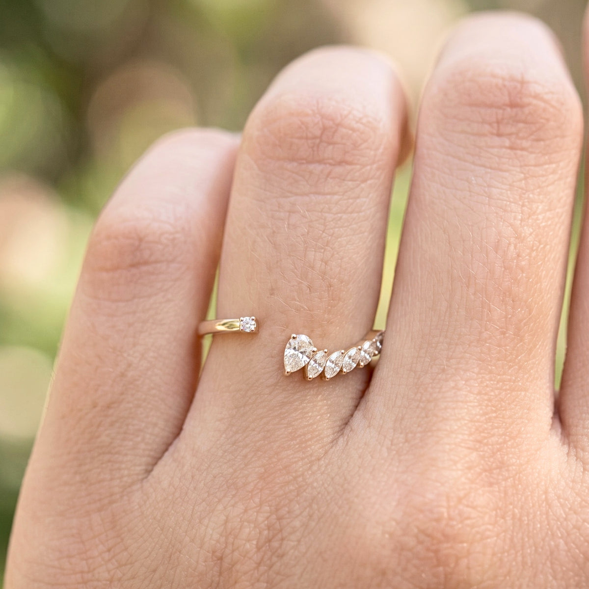 Lab Grown Diamond Marquise V-Shaped Open Band in 14K Yellow Gold
