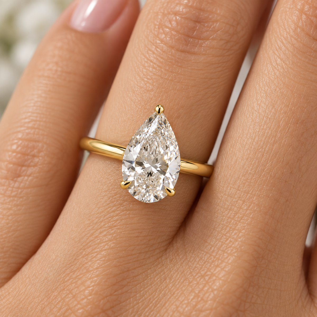 Pear Cut Lab Grown Diamond Solitaire Engagement Ring in 14K Yellow Gold