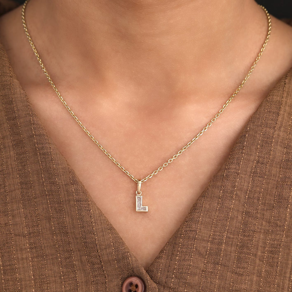 Lab Grown Diamond Alphabet L Cut Initial Pendant Necklace IGI Certified in 14K Yellow Gold