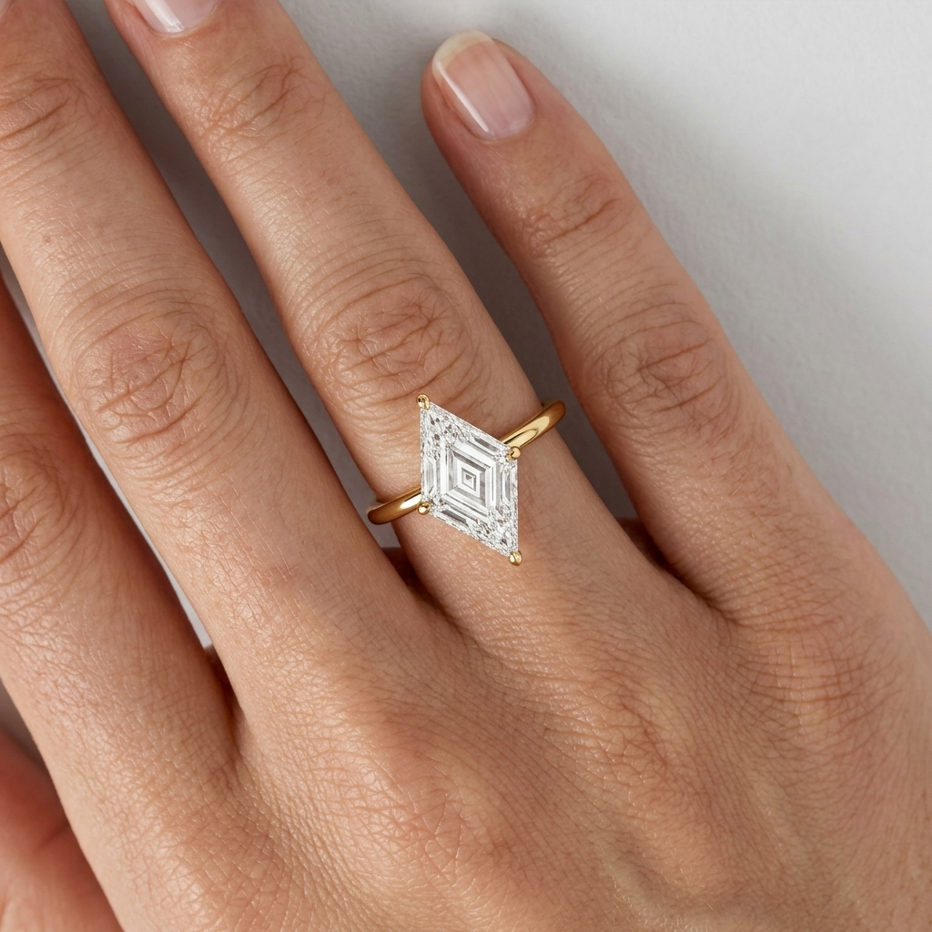 Lab Grown Diamond Lozenge Cut Solitaire Engagement Ring IGI Certified in 14K Yellow Gold