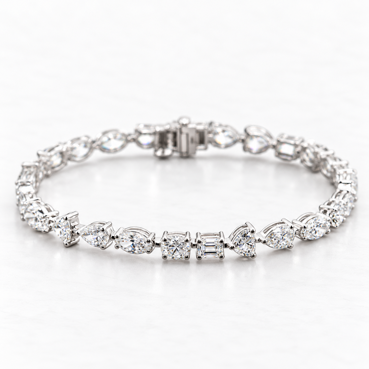 Lab Grown Diamond   Multi-Shape Bezel Set Tennis Bracelet in 14K White Gold