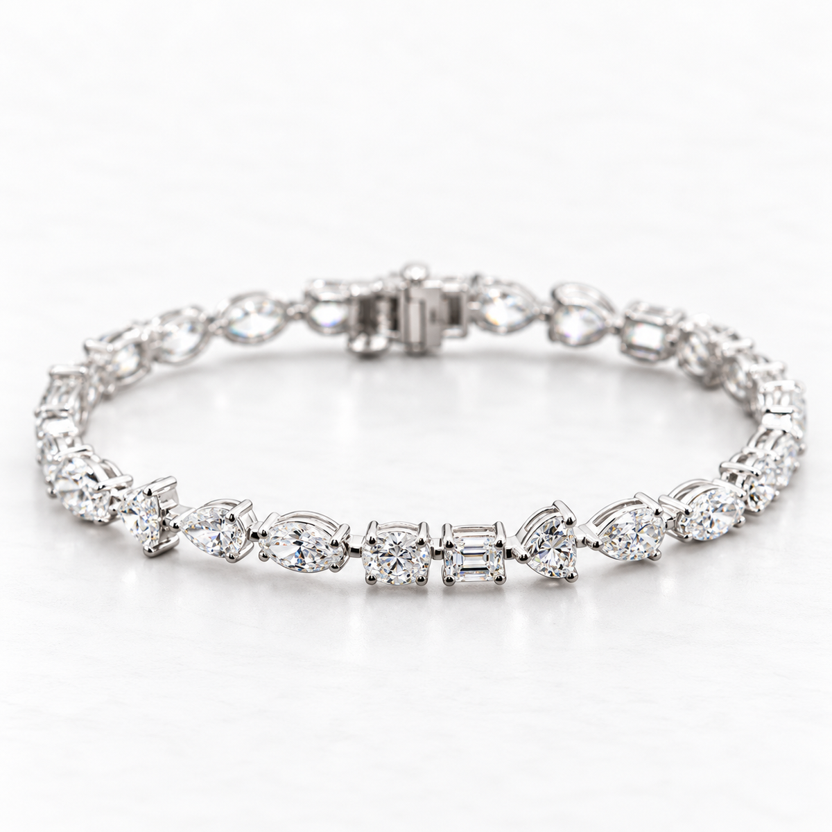 Lab Grown Diamond   Multi-Shape Bezel Set Tennis Bracelet in 14K White Gold