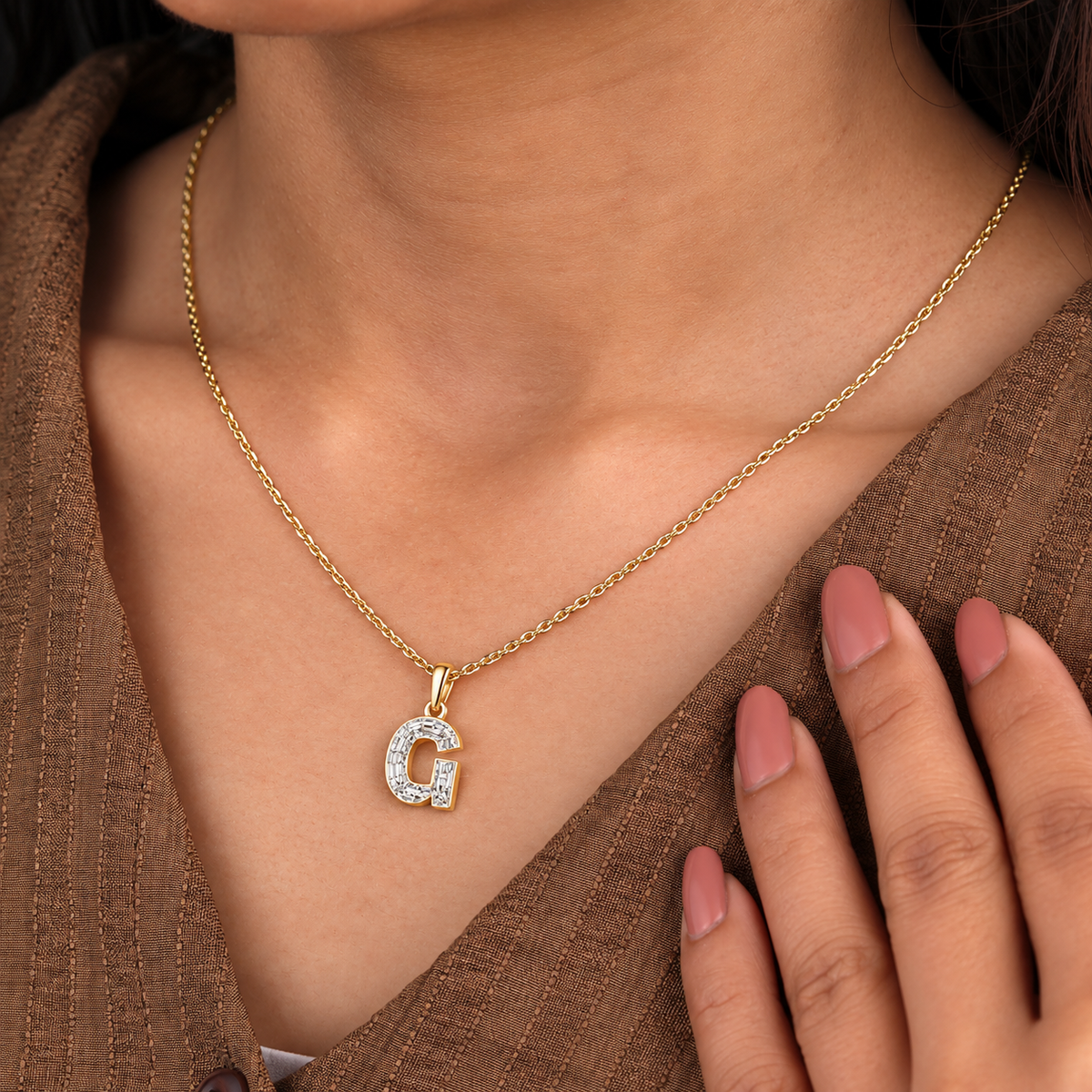 Lab Grown Diamond Alphabet G Cut Initial Pendant Necklace IGI Certified in 14K Yellow Gold
