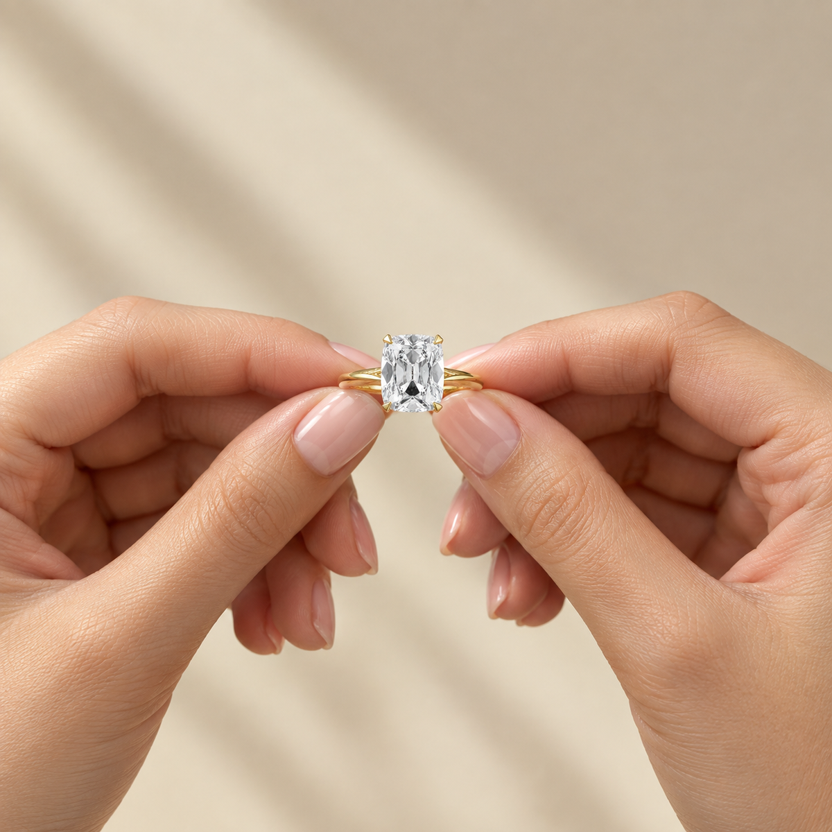 Lab Grown Diamond Elongated Old Mine Cushion Cut Solitaire Engagement Ring IGI Certified in 14K Yellow Gold