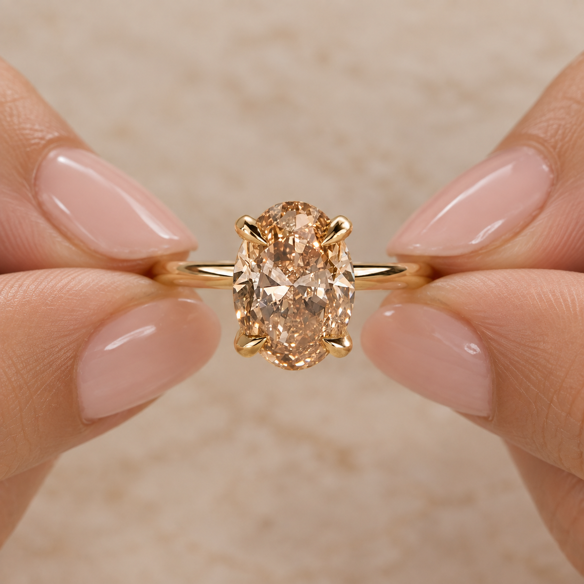 Oval Cut Fancy Champagne Diamond Engagement Ring in 14K Yellow Gold
